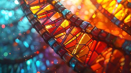 Stained Glass Fusion of Biotechnology and Genomics Advancements,Accelerating Life Sciences Breakthroughs with Vibrant Tropical Palette - obrazy, fototapety, plakaty