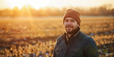 Caucasian farmer standing on a field