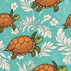 Turtle   pattern with flower background colorful background