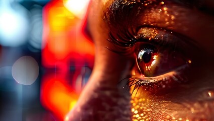 Augmented Perception: Close-up of a Person's Eye with Digital Heads-Up Display Overlaying Augmented Reality