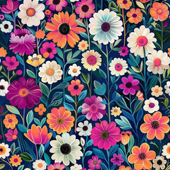 Fototapeta na wymiar Color flower seamless background for textiles, wall art, fabric, wedding invitation, cover design. Botanical illustration.