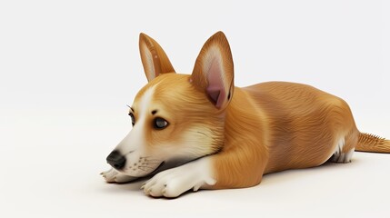Adorable Tan 3D Dog Resting on a Clean White Background