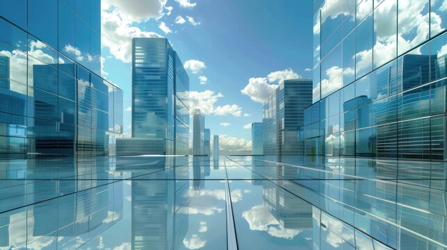 High glass building tower office skyscrapers in city view. AI generated image
