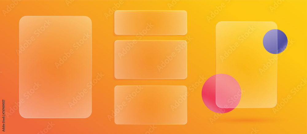 Poster glass transparent interface ui digital window element design vector graphic illustration set, plasti