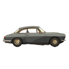 Dark grey vintage coupe car illustration on transparent background. Elegant classic car design for nostalgic automotive themes and timeless style concept.