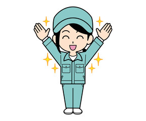 喜んでいる作業員の女性