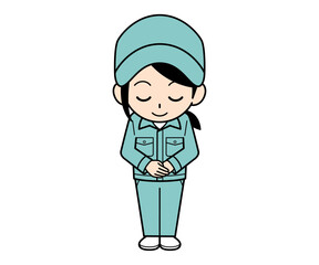 お辞儀をする作業員の女性