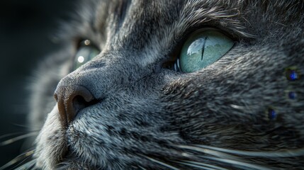 Expressive cat s face close up, highlighting pets and lifestyle themes for enhanced search results - obrazy, fototapety, plakaty