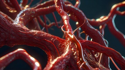 3d rendered illustration of red blood cells flowing through a vein. - obrazy, fototapety, plakaty