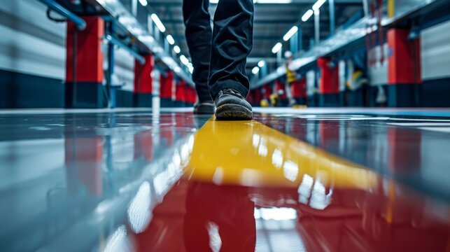 epoxy floor in warehouse factory. Anti-slip coating for public spaces