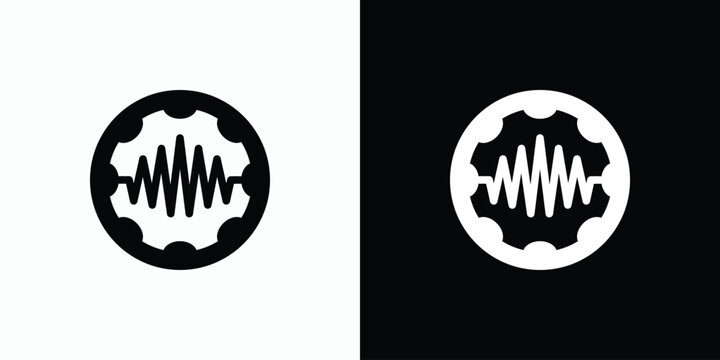 Vector logo design combination of sound wave shape and gears with modern, simple, clean and abstract style.