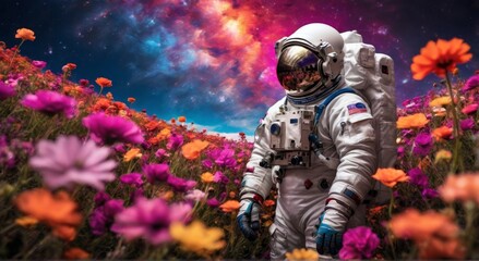 Fototapeta premium Astronaut on floral field
