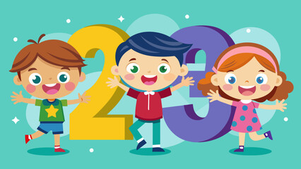 vector illustration of cartoon kids with 123 numbe