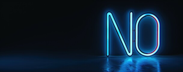 A glowing "NO" sign in neon lights reflected on a glossy surface, visually capturing the essence of rejection and denial
