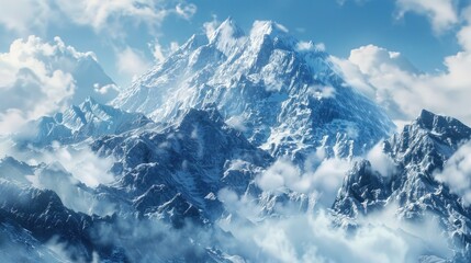 High mountain with withe snow and blue sky. AI generated image