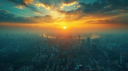 Cityscape from Above: An aerial view of a city skyline, capturing the energy and vibrancy of urban life, suitable for business and travel concepts.