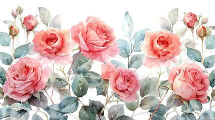 Floral frame watercolor, pink roses illustration for invitation, greeting card background, wallpaper and wall art,