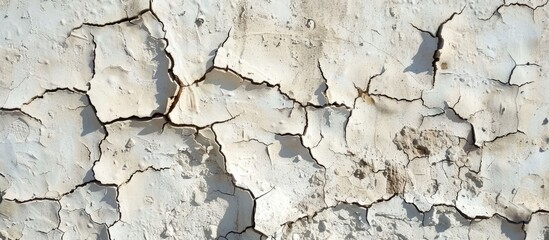 Texture of dried mud on a white concrete wall.