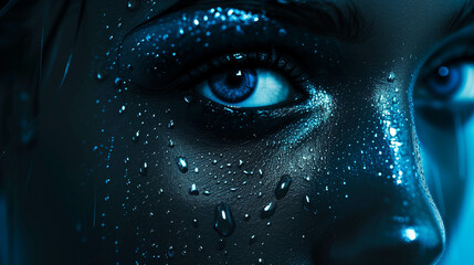 human eye close up Makeup in blue tones. - obrazy, fototapety, plakaty