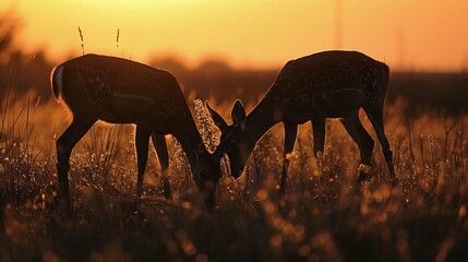 Two silhouettes of deer