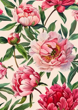 Classic suite pink peony pattern in watercolor style