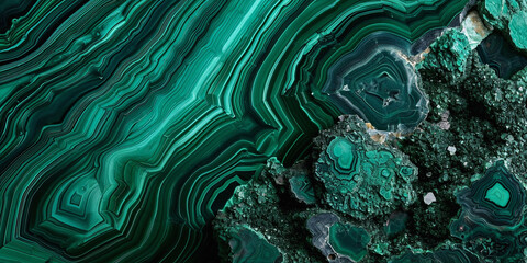 Dark green malachite texture. Turquoise abstract background, stylized marble. Black and green surface with gold glitter. Trendy liquid flow texture paint, luxury digital paper gemstone, wallpaper - obrazy, fototapety, plakaty