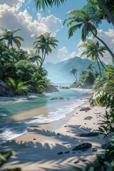 Fototapeta na wymiar a beautiful tropical beach tourist location with ocean sea and palm trees