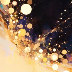 Elegant Abstract Fantasy: Golden Lights and Watercolor Brushstrokes