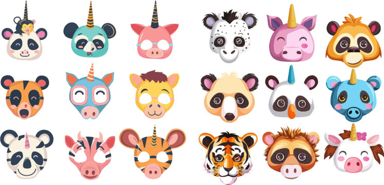 Photo booth props, panda bear and zebra, tiger and pig