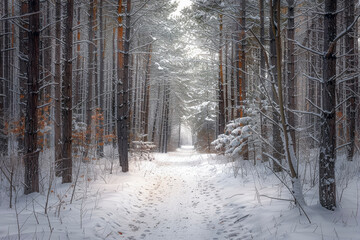 A Quiet Path Through a Snow-Covered Forest: The Silence of Winter and the Beauty of Nature Bring Serene Moments to Visitors