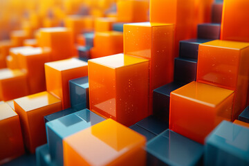 Abstract background made of Yellow and Orange 3D Blocks. Tech 3D Render, ai technology