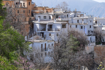 Casas en el pueblo de Pampaneira, en la comarca de La Alpujarra, Granada, Andalucía, España