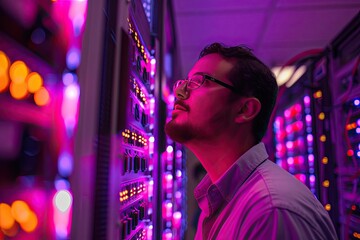 Tech Guru Amidst the Glow: A Glimpse into Network Management