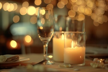 Intimate Candlelit Dinner Ambiance with Warm Bokeh