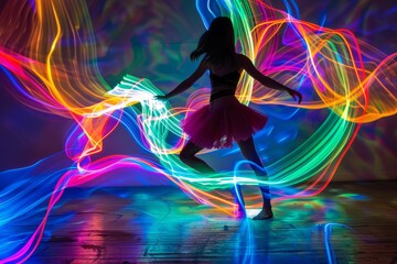 Ballet Dancer Performing in Neon Light Art