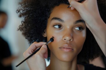 Makeup Artist Applying Foundation on Model
