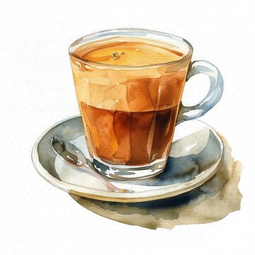 Watercolor Painting of Cozy Hot Coffee Americano