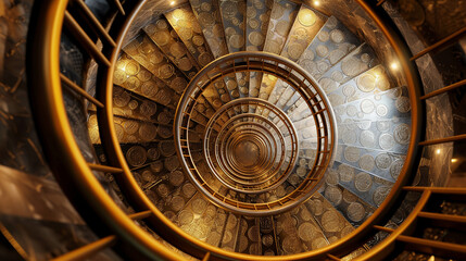 Spiral Staircase of Coins Ascending Upward