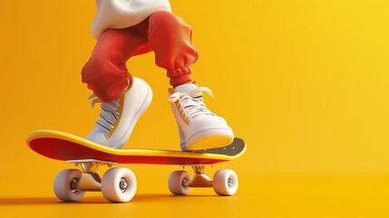 3d illustration of two cartoon characters on a skateboard, an extreme freestyle trick using a skateboard, an illustration of active lifestyles and sports. - obrazy, fototapety, plakaty