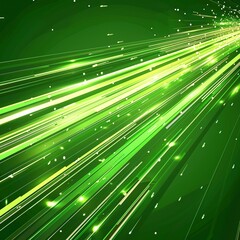 Technological Rays: Glowing Green Abstract Background with Speed Motion
