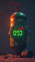 an old time bomb glowing green and red on the side Watch game character concept art