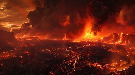 Volcanic Eruption Unleashes Fiery Lava, Illuminating the Night Landscape