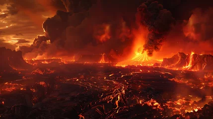 Behangcirkel Volcanic Eruption Unleashes Fiery Lava, Illuminating the Night Landscape © Maksym