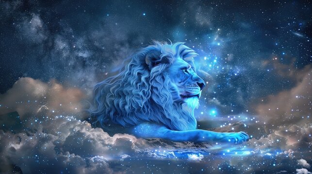 Mystical zodiac sign in the sign of the lion with a starry sky