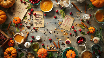 Thanksgiving Recipe Collection with Handwritten Ingredients - obrazy, fototapety, plakaty