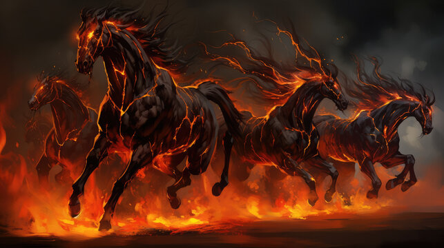 Illustration of An Army of Horses and Chariots of Fire from the Bible, a Supernatural Biblical Event