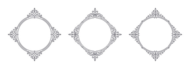 Set of flourishes calligraphic elegant ornamental frames. Elements for logo or identity design. Vector illustration.