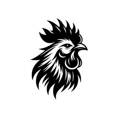 Vector logo of a rooster head. black and white illustration of a chicken, can be used as tattoo.