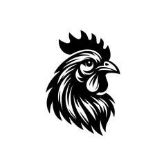 Vector logo of a rooster head. black and white illustration of a chicken, can be used as tattoo.