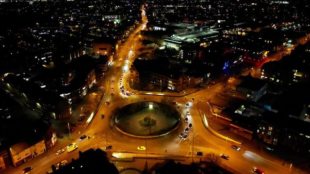 Aerial time Lapse Footage of Illuminated Central Cambridge City of England UK